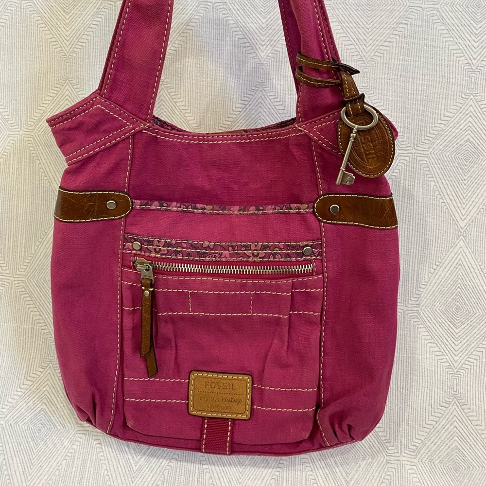 Fossil pink canvas bag